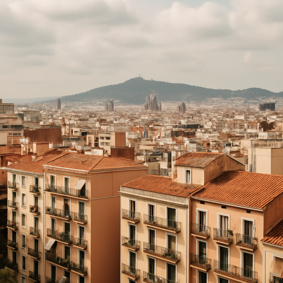 Vue sur des appartements à Barcelone avec la Sagrada Família en arrière-plan